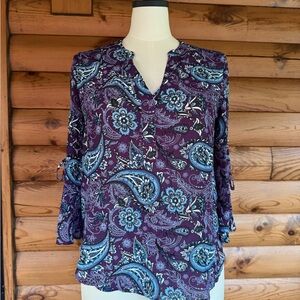 41 HAWTHORN Women's 3/4 sleeve Top - Purple and Blue paisley